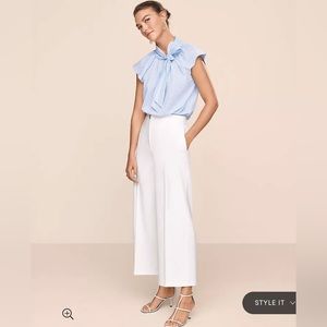 Ann Taylor Petite Ivory Stretch Cotton Wide Leg Crop Pant, Size 16P